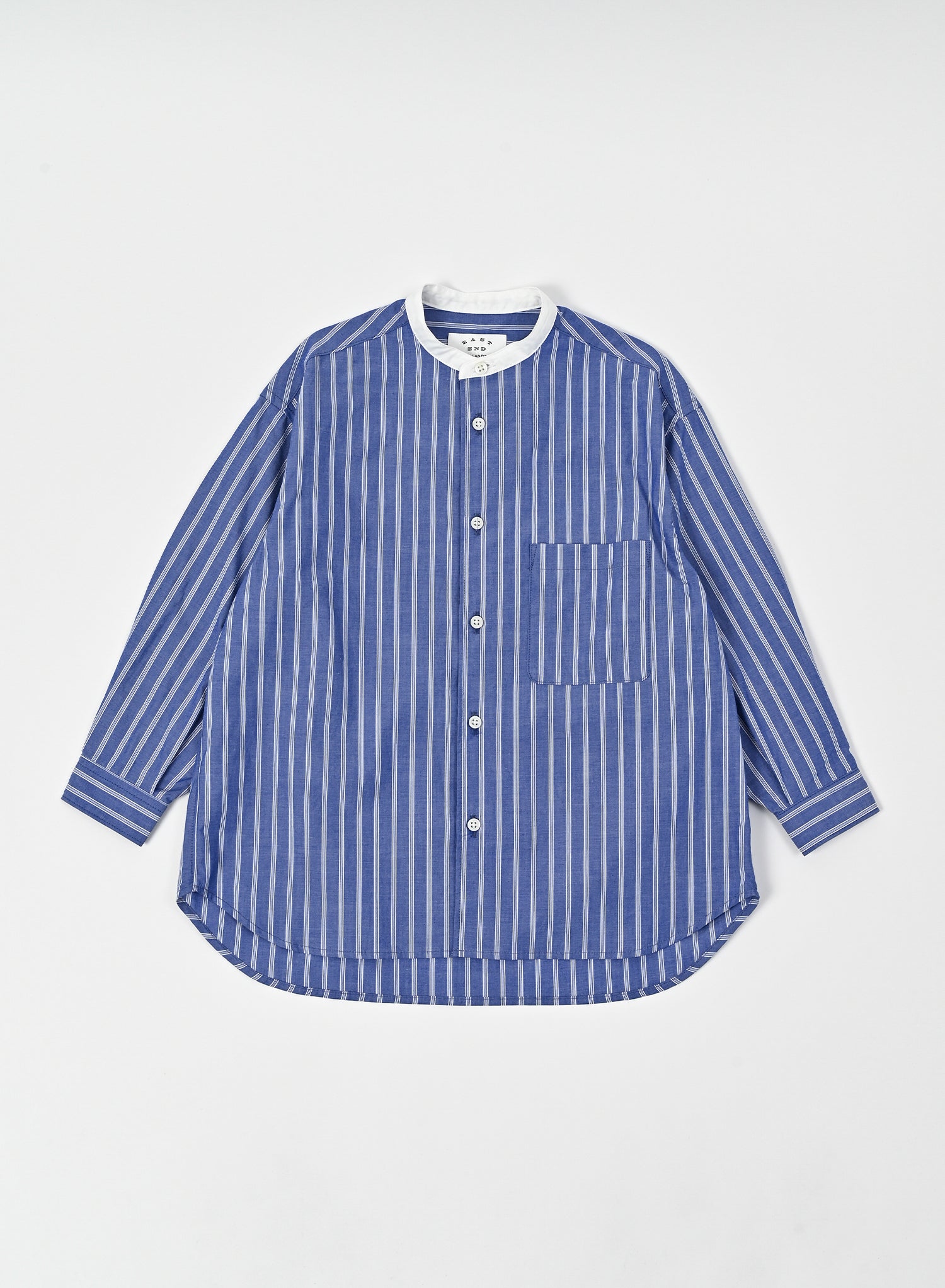 Band Collar Shirt / Elliot Shirt / Blue x White
