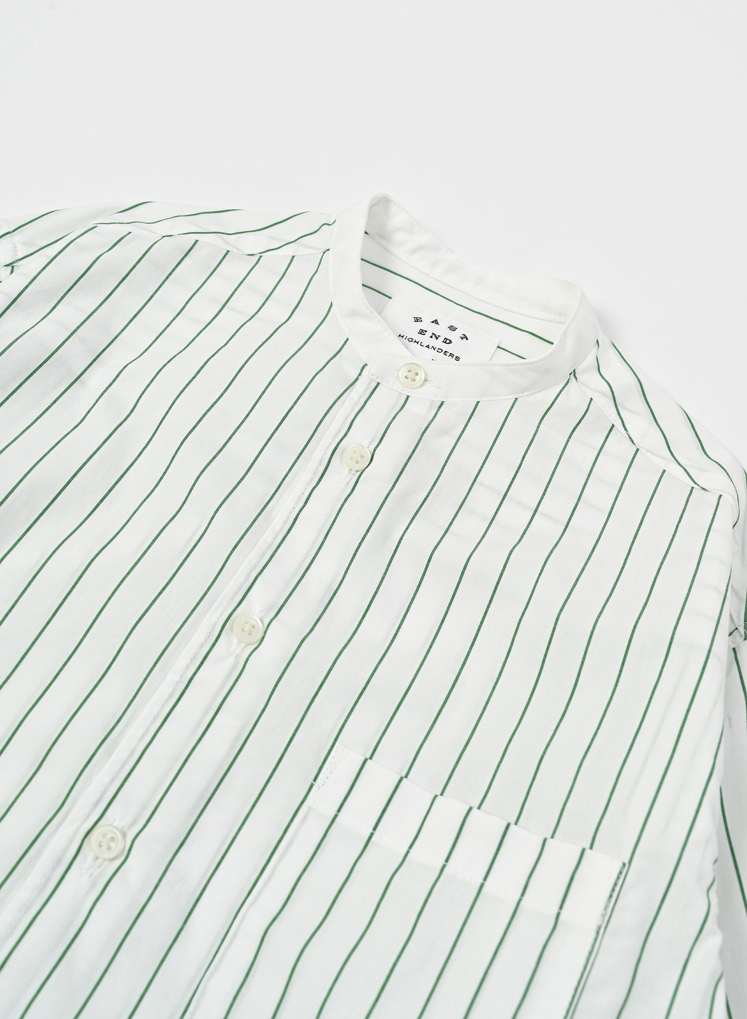 Band Collar Shirt / Elliot Shirt / White x Green