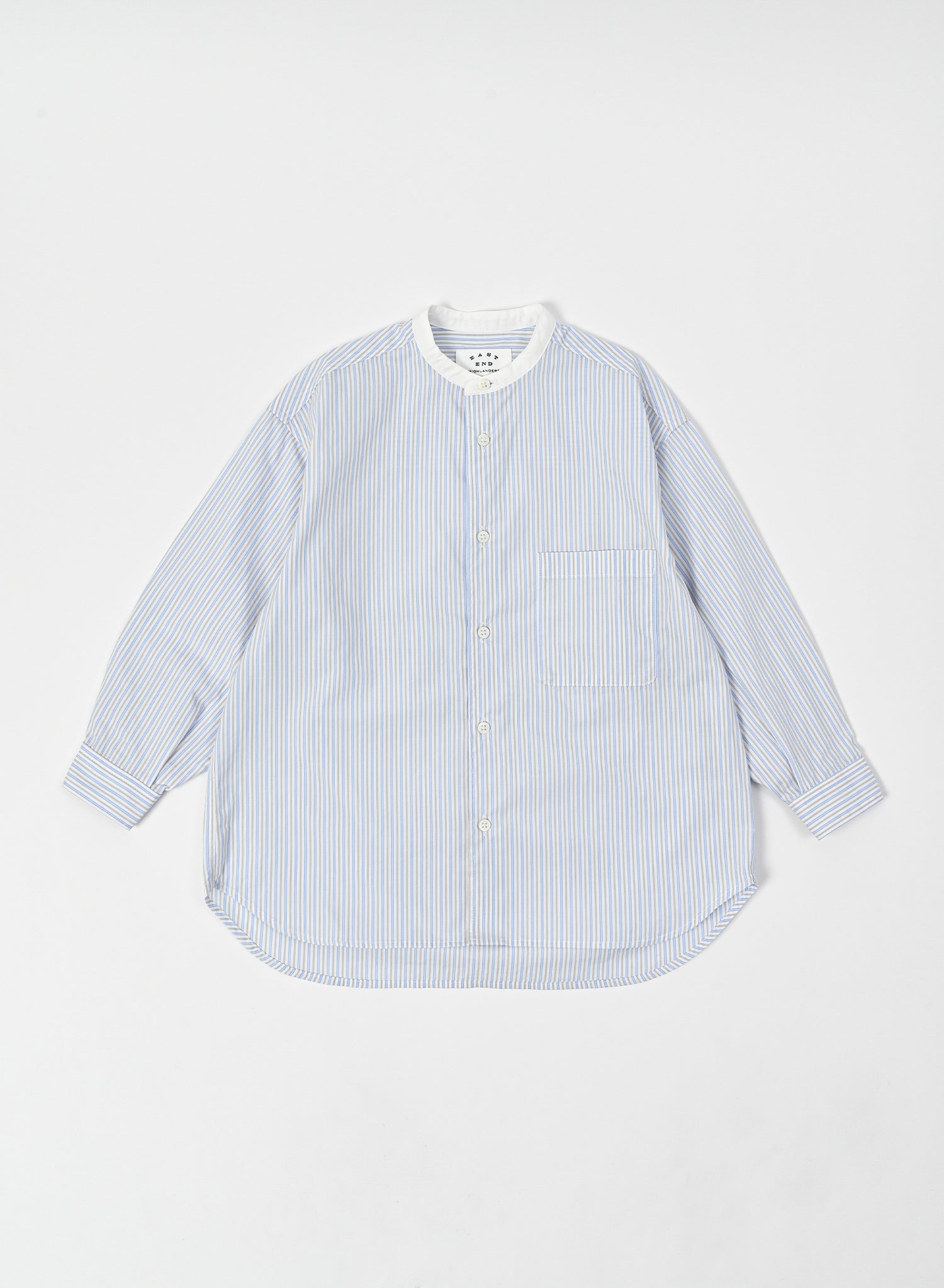Band Collar Shirt / Elliot Shirt / White x Light Blue