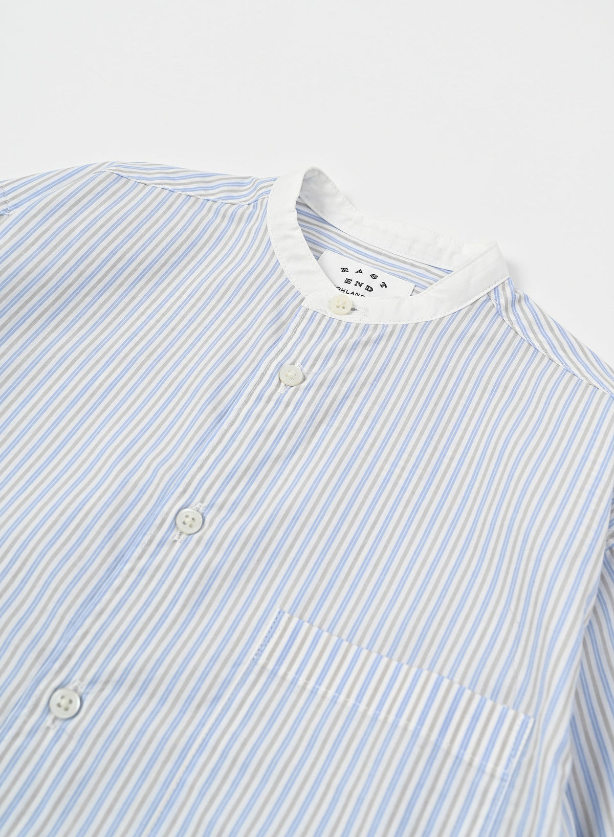 Band Collar Shirt / Elliot Shirt / White x Light Blue