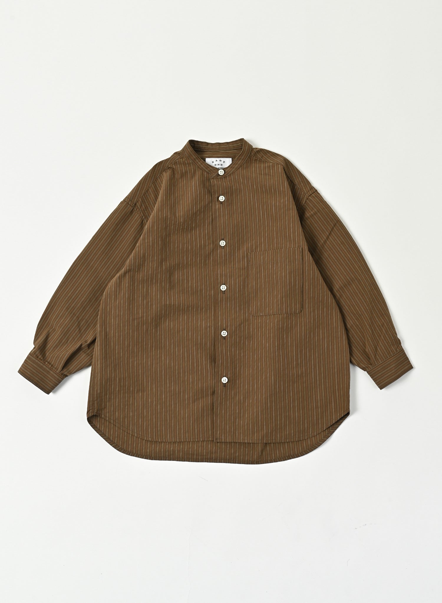 Band Collar Shirt / Elliot Shirt / Brown ×Stripe