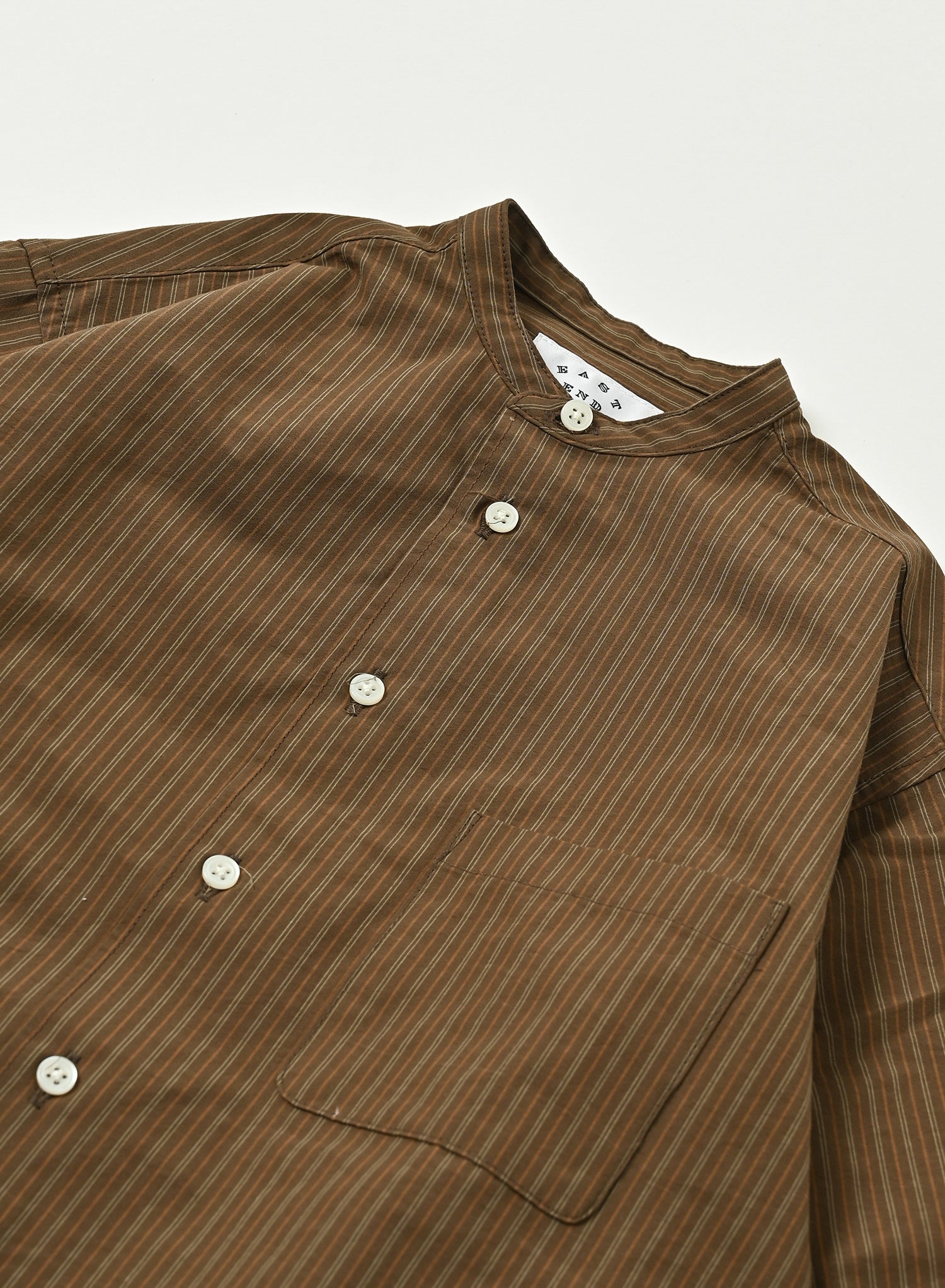 Band Collar Shirt / Elliot Shirt / Brown ×Stripe
