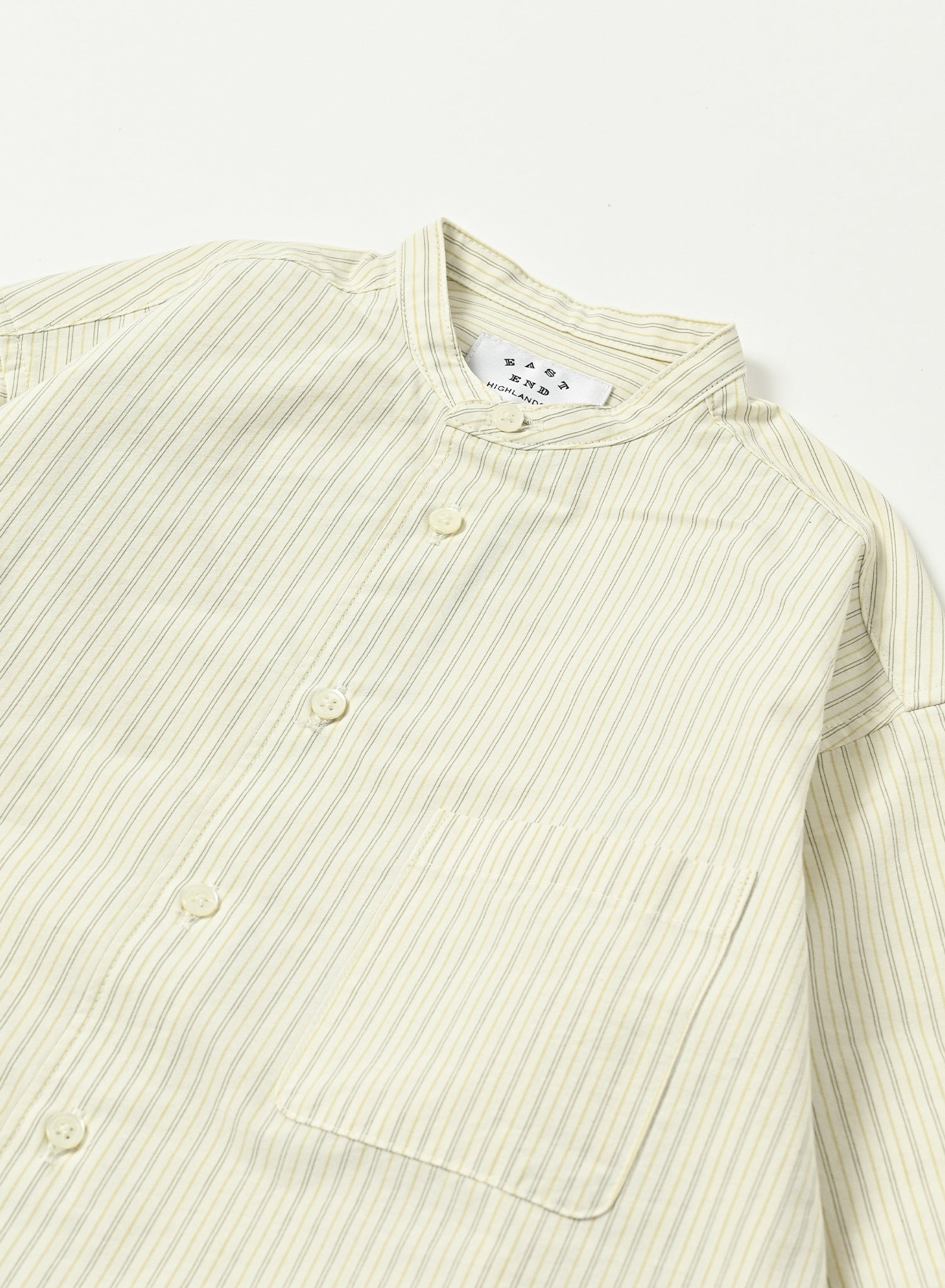 Band Collar Shirt / Elliot Shirt / White ×Stripe