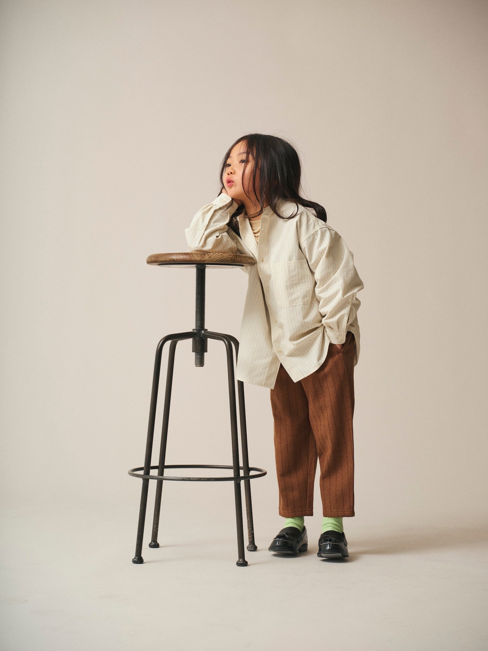 Band Collar Shirt / Elliot Shirt / White ×Stripe