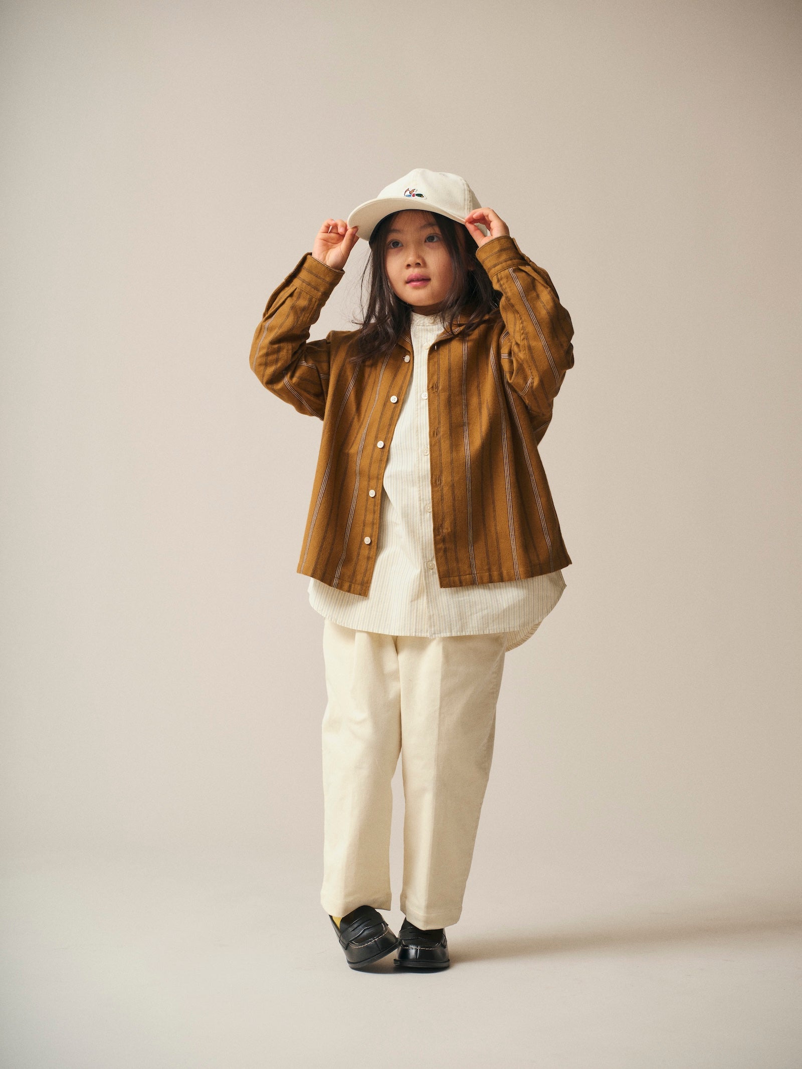 Band Collar Shirt / Elliot Shirt / White ×Stripe