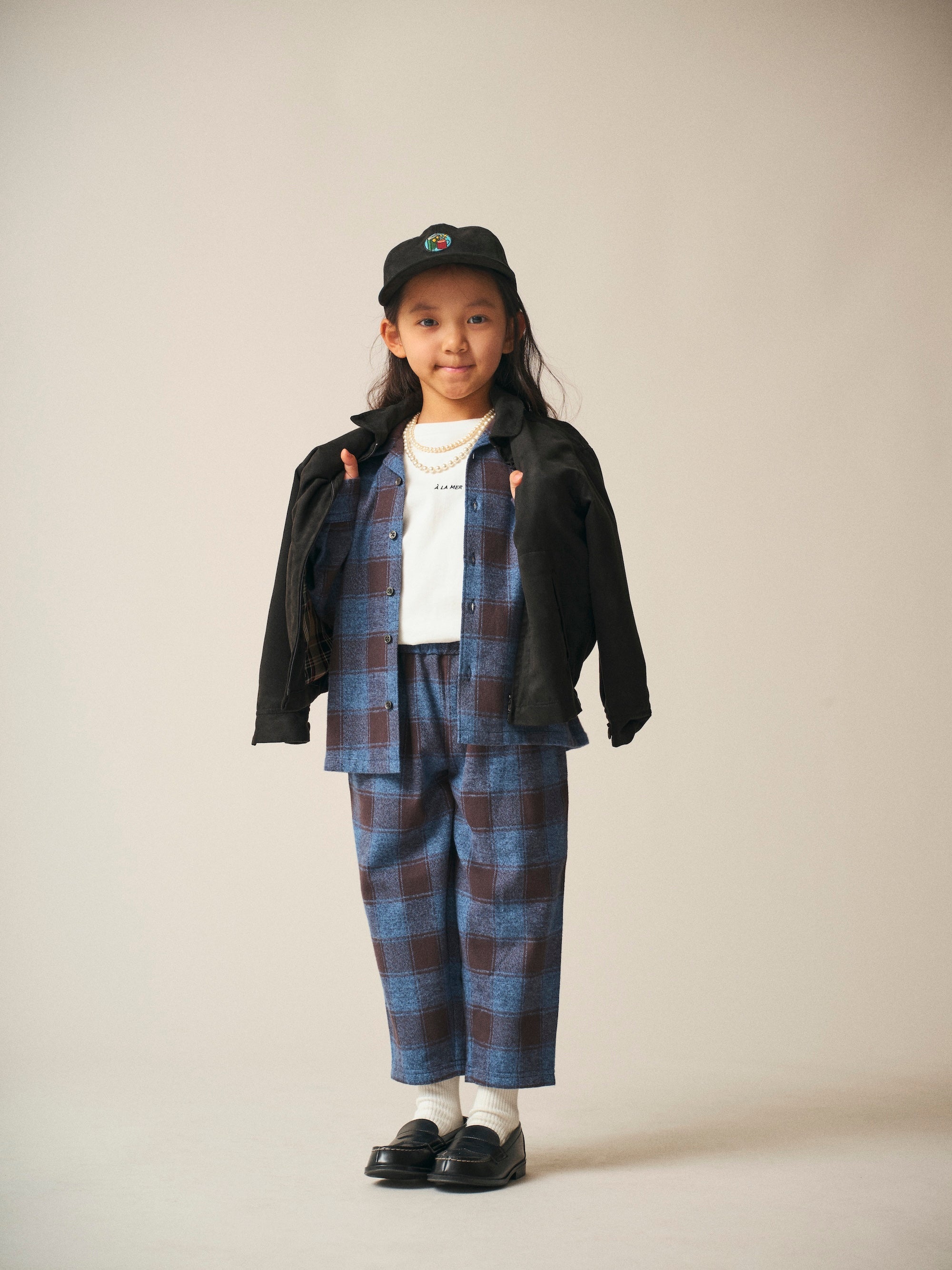Open Collar Shirt / Logan Shirt / Blue×Grey